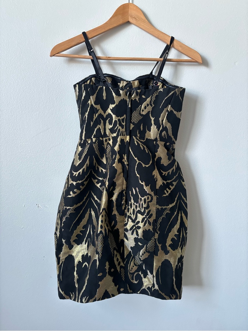 H&M Strap Mini Dress in Black and Gold Jacquard - Picture 2 of 9